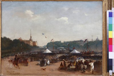 The Balagans on the Field of Mars in Saint Petersburg av Volkov, Adrian Markovich (1827-1873). Olje på lerret av Adrian Markovich Volkov
