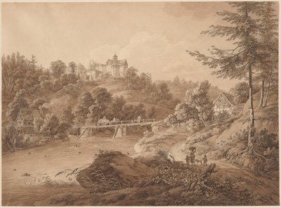 Rauenstein slott sett fra elvekanten av Adrian Zingg