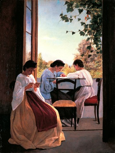 Brodererne av Adriano Cecioni (1836-1886), olje på lerret, 52x41 cm detalj av Adriano Cecioni
