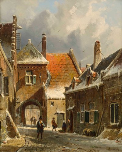 A Winter Street Scene, 1800-tallet av Adrianus Eversen