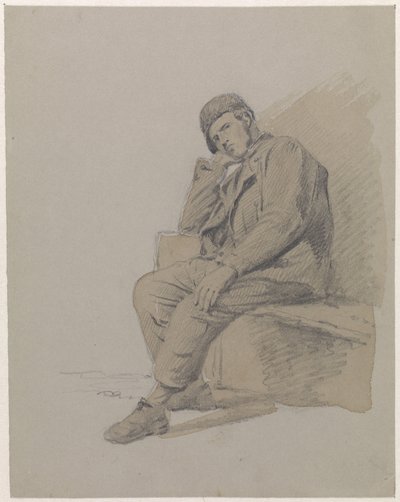 Figurstudie av en sittende mann med hatt av Adrianus Eversen