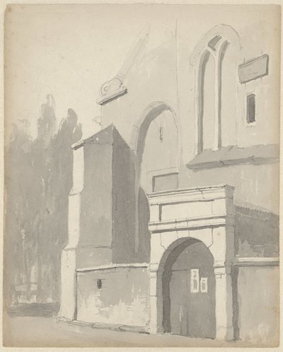 Utsikt over en inngangsport til en kirke av Adrianus Eversen