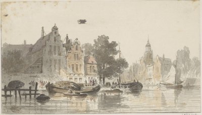 Bybilde med kanal av Adrianus Eversen