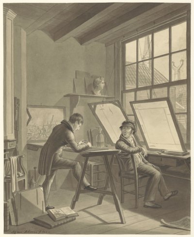 Verksted til Jacob Ernst Marcus i Rozenstraat i Amsterdam av Adrianus Gerardus van Schoone