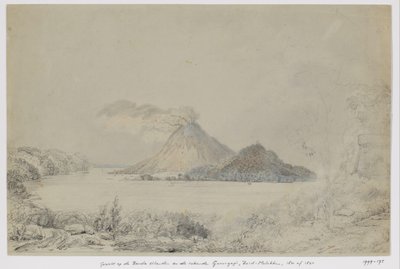 Utsikt fra Lontar på Banda Neira og røyking Gunungapi, Banda Islands, Central Maluku av Adrianus Johannes Bik