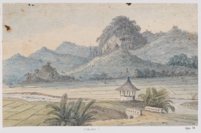 Landskap ved Cibodas med bro og paviljong, Vest-Java av Adrianus Johannes Bik