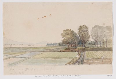 Landskap med vei fra Tangkil til Cirebon og utsikt over veigården (ankeret) i Cirebon, Vest-Java av Adrianus Johannes Bik