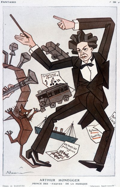 Tegneserie av Arthur Honegger "Prince of the Fauves of Music"", sveitsisk komponist (1892-1955) - av Barrère, i "" Fantasio""" fra 01.01.1930 av Adrien Barrere