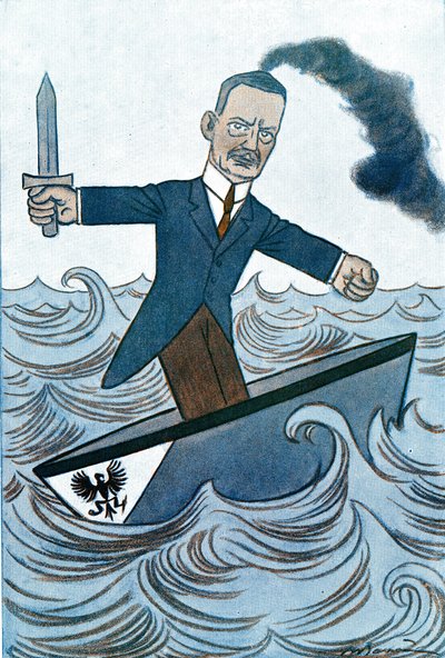Tegneserie av Wilhelm Cuno (1876-1933) tysk politiker med ansvar for maritime anliggender. Tegning av Adrien Barrere (1877-1931) fra Fantasio av Adrien Barrere