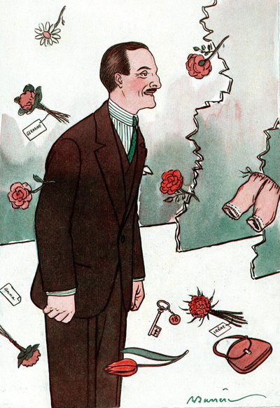 Tegneserie som viser den franske komikeren Victor Boucher (1877-1942) - Tegning av Adrien Barrere (1877-1931) fra Fantasio av Adrien Barrere