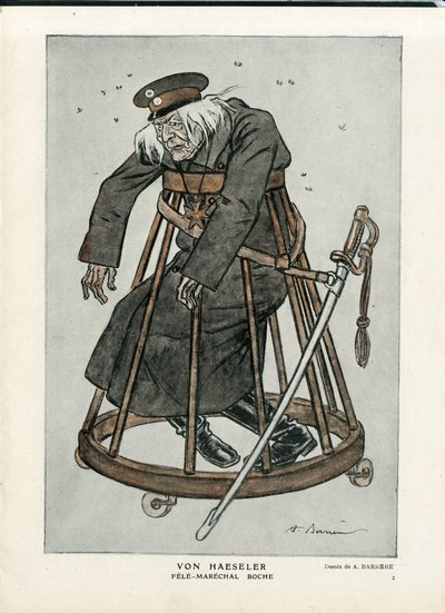 Fantasio, ca. 1916_6_1 - Illustrasjon av A Barrere (1874-1931): War of 14 -18, Tyskland Preussen, Verifikatordatoer - Von Haesler - Senilisering av Adrien Barrere