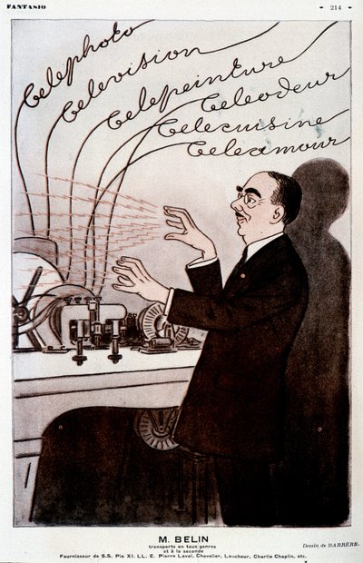 Humoristisk bilde om Belin og hans belinograf - av Barrère, i "" Fantasio"" fra 01.12.1931 av Adrien Barrere