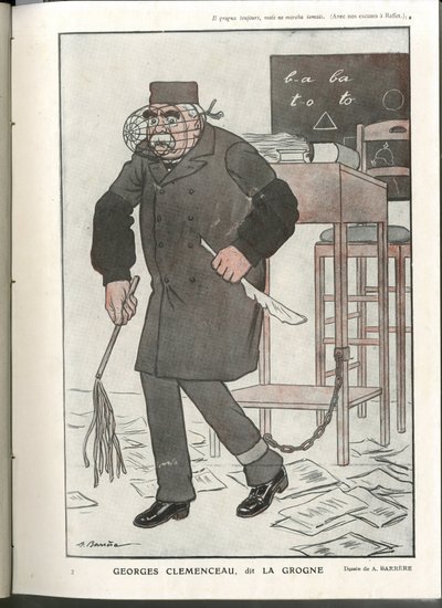 Illustrasjon av A Barrere (1874-1931) i «Fantasio», 01/05/16 - Georges Clemenceau, dit La Grogne - War of 14 -18, Censurship - Clemenceau George av Adrien Barrere