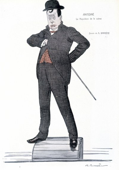 Portrett av Andre Antoine (1858-1943), fransk regissør, skuespiller, teoretiker og teatersjef - Tegning av A. Barrere - i "" Fantasio""", 01.06.1907. av Adrien Barrere