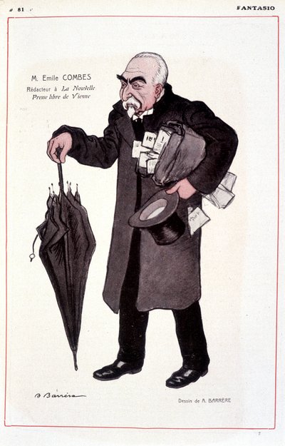 Portrett av Emile Combes, fransk politiker (1835-1921), reaktor ved La Nouvelle Presse libre de Vienne - Illustrasjon av Adrien Barrere (1877-1931) In Fantasio 01/03/1907 av Adrien Barrere