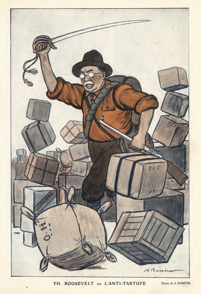 Portrett av Theodore ROOSEVELT (1858-1919) eller anti Tartufe (Tartuffe) i "" Fantasio""" fra 01.02.1913 - Illustrasjon av Adrien Barrere (1877-1931) av Adrien Barrere