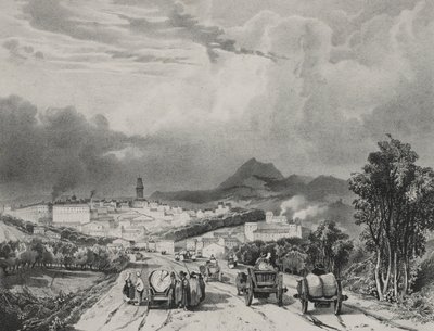 Generell utsikt over Riom, Auvergne av Adrien Dauzats