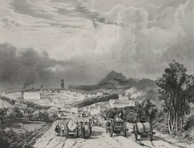 Generell utsikt over Riom, Auvergne, 1829. av Adrien Dauzats