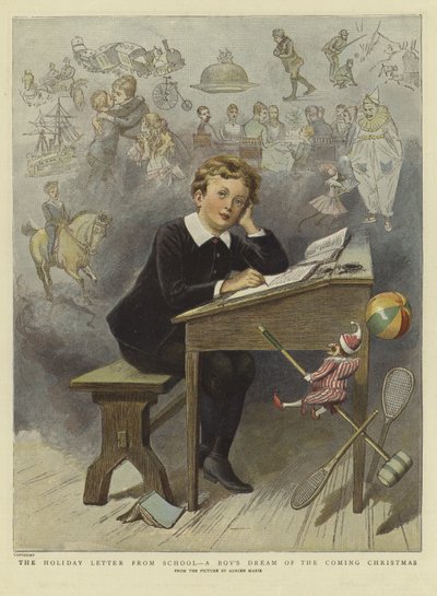 Feriebrevet fra skolen (farge litho) av Adrien Emmanuel (after) Marie