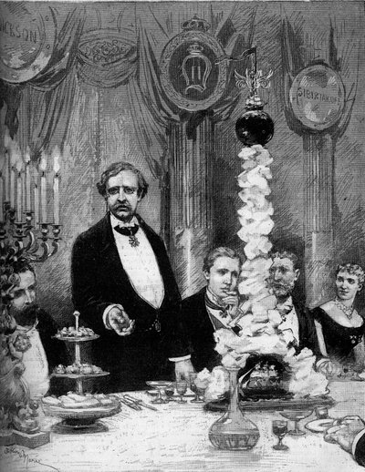 Banquet given by the Scandinavian colony of Paris in honor of the explorer Nils Adolf Erik (Eric) Baron Nordenskjold (Nordenskiold) (1832-1901) at the Hotel Continental. Presents are: Count Kapnitz, Professor Nordenskjold, Prince Oscar of Sweden (1859-1953 av Adrien Emmanuel Marie