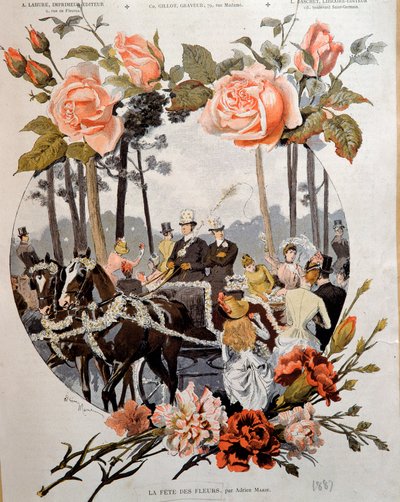 Blomsterfestivalen tegning av Adrien Marie (1848-1891) Paris fra 1800-tallet, dekorativ kunst av Adrien Emmanuel Marie