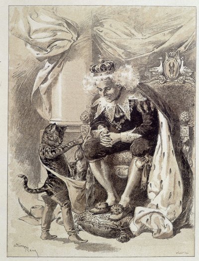 Puss in Boots - i "Les Contes de Fées"" av Charles Perrault, illustrasjoner av Adrien Marie av Adrien Emmanuel Marie