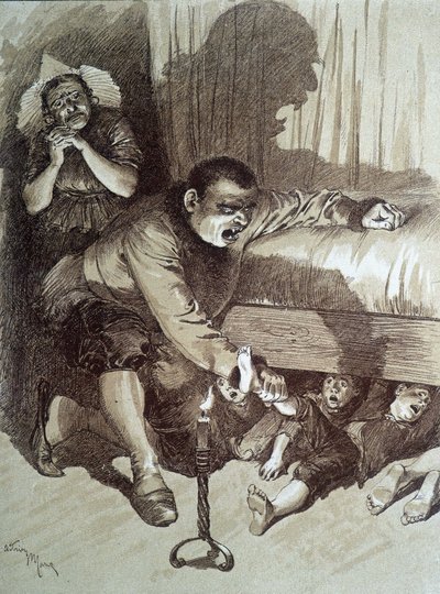 Pepetit Poucet - in “” Les tales de fées”” by Charles Perrault, illustrations by Adrien Marie av Adrien Emmanuel Marie