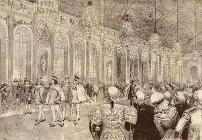 Opptoget av ridderne av Den Hellige Ånds Orden (Den Hellige Ånd) i isgalleriet på slottet i Versailles på pinsedagen i 1789. Tegning av Adrien Marie fra 1889. av Adrien Emmanuel Marie
