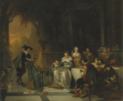 John Dryden leste et av diktene hans for retten, 1869 av Adrien Ferdinand de Braekeleer