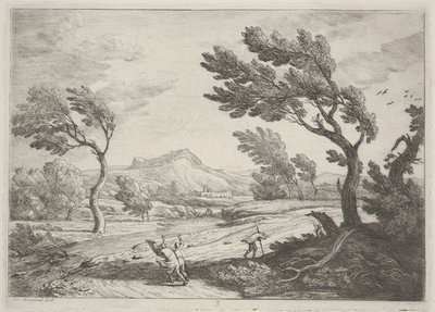 Landskap med reisende i sterk vind, ca. 1753 (etsing) av Adrien Manglard