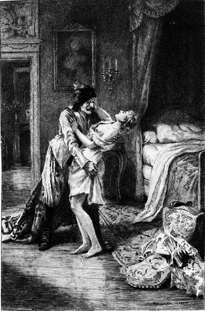 Gravering av Adrien Moreau (1843-1906) som illustrerer "" Candide"" av Francois Marie Arouet dit Voltaire (1694-1778). av Adrien Moreau