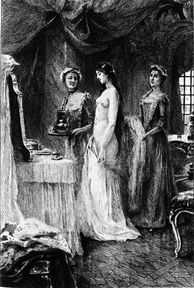 Gravering av Adrien Moreau (1843-1906) som illustrerer "" Candide"" av Francois Marie Arouet dit Voltaire (1694-1778). av Adrien Moreau