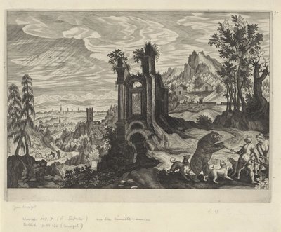 Landskap med bjørnejakt av Aegidius Sadeler (II) (rejected attribution)