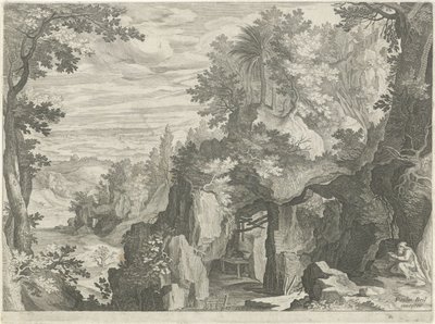 Fjelllandskap med en eremitt av Egidius  Sadeler (II)
