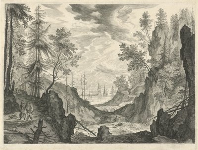 Skoglandskap med foss Fjelllandskap fra Tyrol (serietittel) av Egidius  Sadeler (II)
