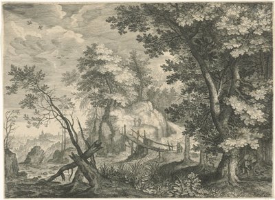 Skoglandskap med trebro Fjelllandskap fra Tyrol (serietittel) av Egidius  Sadeler (II)