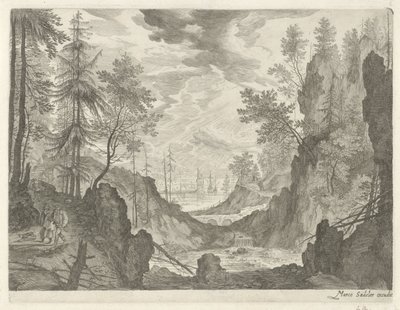 Skoglandskap med foss Fjelllandskap fra Tyrol (serietittel) av Egidius  Sadeler (II)