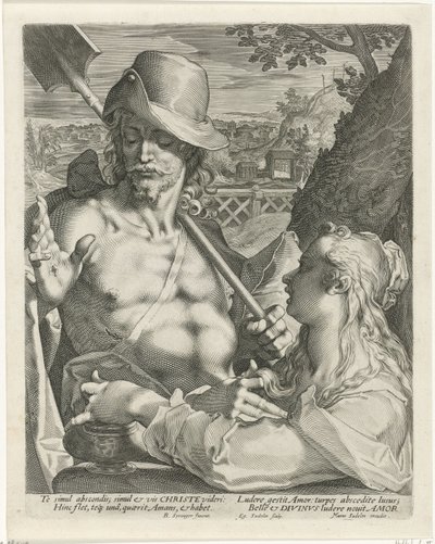 Kristus fremstår som en gartner for Maria Magdalena (Noli mi tangere) av Egidius  Sadeler (II)