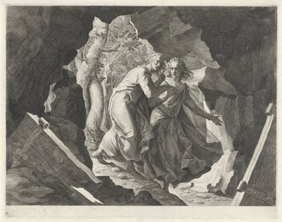 Dante og Virgil går inn i helvete gjennom en port av Egidius  Sadeler (II)