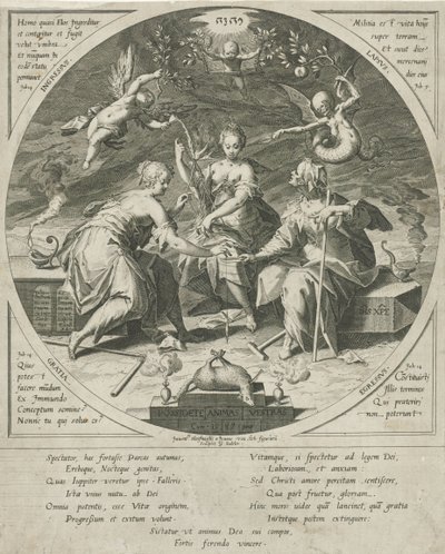 De drie schikgodinnen Possess Your Souls (tittel på objekt) av Egidius  Sadeler (II)