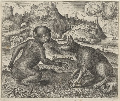 Fabel om apen og reven av Egidius  Sadeler (II)