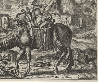 Fabel om eselet lastet med delikatesser av Egidius  Sadeler (II)