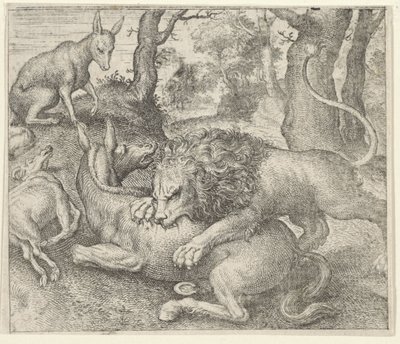 Fabel om løven og reven av Egidius  Sadeler (II)