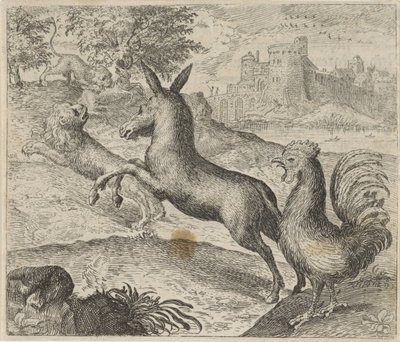 Fabel om løven, eselet og hanen av Egidius  Sadeler (II)