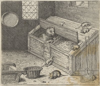 Fabel om den gamle katten og musene av Egidius  Sadeler (II)