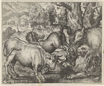 Fabel om den gamle løven av Egidius  Sadeler (II)