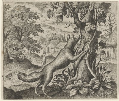 Fabel om reven og druene av Egidius  Sadeler (II)