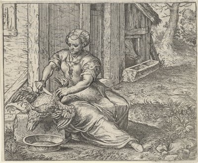 Fabel om kvinnen og kyllingen av Egidius  Sadeler (II)