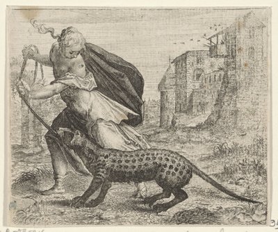 Fabel om kvinnen med en sivetkatt av Egidius  Sadeler (II)