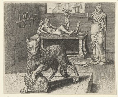 Fabel om ulven og statuen av Egidius  Sadeler (II)